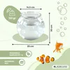 A product image showing a fishbowl with dimensions and specifications, along with illustrations of fish. Produktbild-Vorschau
