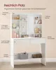 A white vanity table with multiple compartments and drawers, showcasing its storage capacity for beauty products. Produktbild-Vorschau
