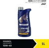 A bottle of Mannol Defender 10W-40 engine oil is shown against a white background. The bottom of the image has a black and yellow graphic element with the text '1L'. Produktbild-Vorschau