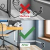 A split image showing a 'before' and 'after' of cable management. The 'before' shows messy cables, and the 'after' shows cables neatly organized using white cable channels. Produktbild-Vorschau