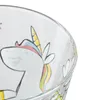 A close-up view of a glass cup with a cartoon unicorn design. Produktbild-Vorschau