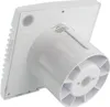 The back view of a white bathroom fan with a circular vent and a label with product information. Anteprima dell’immagine prodotto