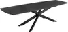 A black ceramic dining table with a black metal base against a white background. Produktbild-Vorschau