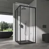 A modern bathroom with a black shower cabin, a black bathtub, and a black toilet. Produktbild-Vorschau