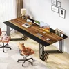 A modern home office setup with a large wooden desk, two office chairs, and computer equipment. Podgląd zdjęcia produktu