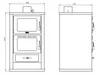 Technical drawing of a wood-burning stove with dimensions indicated. Anteprima dell’immagine prodotto