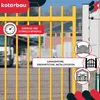 A close-up of a yellow metal fence with overlaid marketing graphics and text. Produktbild-Vorschau
