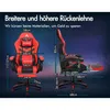 A collage of two images showing a red and black gaming chair with dimensions labeled. Produktbild-Vorschau