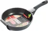 A black frying pan with product information tags attached. Podgląd zdjęcia produktu