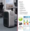 A portable air conditioner unit is shown in an office setting, with text and labels providing product information. Produktbild-Vorschau