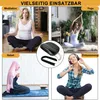 A collage of four images showing people meditating, doing yoga, praying, and listening to music, with a central image of a meditation stool. Produktbild-Vorschau