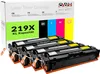 A set of four toner cartridges and their packaging. Produktbild-Vorschau