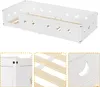 A collage of images showing a white wooden children's bed with star and moon cutouts on the railings, and close-up views of the bed's construction and details. Produktbild-Vorschau