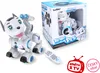 A white robotic dog toy with blue accents, its packaging, and a remote control are displayed on a white background. Náhľad obrázku produktu