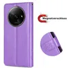 A purple flip case for a smartphone, shown from the front and with a close-up of the closure. Produktbild-Vorschau