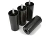 Four black plastic furniture feet with metal threaded bolts are arranged on a white background. Voir les images du produit