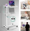 A collage of images showing a white mobile laptop table with wheels, its features, and how it can be used in different settings. Anteprima dell’immagine prodotto