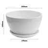 A white ceramic pot with a saucer, with dimensions indicated by lines and text. Náhled obrázku produktu