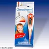 The product packaging for a Geratherm rapid digital thermometer, featuring an image of the thermometer, a stopwatch graphic, and a child's face. Podgląd zdjęcia produktu