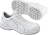 A pair of white Puma safety shoes, with one shoe shown from the side and the other from the sole. Produktbild-Vorschau