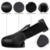 A diagram illustrating the features of a black safety shoe cover. Produktbild-Vorschau