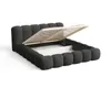 A dark grey upholstered bed frame with the mattress support system lifted, revealing storage space underneath. The bed is shown against a white background. Voir les images du produit