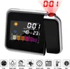 A digital projection alarm clock displaying time, temperature, and humidity, with icons representing various functions. Produktbild-Vorschau