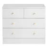 A white chest of drawers with four drawers and gold knobs, presented against a white background. Produktbild-Vorschau