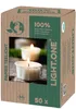 A cardboard box containing paper tealights, with a window showing the product. Podgląd zdjęcia produktu