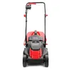 A red and black electric lawnmower is shown from the front on a white background. Produktbild-Vorschau