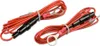 Two red cables with black fuse holders and ring terminals, laid out on a white background. Podgląd zdjęcia produktu