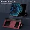 A product image showcasing a phone case with a built-in stand, with a phone displaying a colorful image placed on it. Produktbild-Vorschau