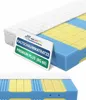 A cutaway view of a mattress showing its layered foam construction, with a product information tag in the foreground. Produktbild-Vorschau
