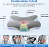 Diagram of an ergonomic pillow with labels and supporting images showing benefits. Produktbild-Vorschau