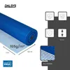 A roll of blue mesh fabric is shown, with technical specifications and icons displayed on the right. Produktbild-Vorschau
