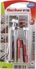 A retail package of Fischer DUOPOWER wall plugs and screws. Voir les images du produit