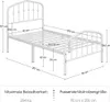 A diagram of a white metal bed frame with dimensions and specifications. Produktbild-Vorschau