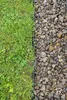 A split image showing a border between grass and gravel. Produktbild-Vorschau