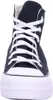 A front view of a black high-top sneaker with white laces and a white platform sole. Voir les images du produit