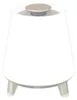 A white Bluetooth speaker with a gray top button sits on a white background. Produktbild-Vorschau