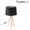 A black lampshade on a wooden tripod base, with a power cord and switch visible. Podgląd zdjęcia produktu