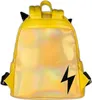The back of a yellow Pikachu-themed backpack with iridescent accents and a lightning bolt. Náhled obrázku produktu