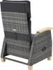 Rear view of a grey rattan recliner chair with wooden armrests and legs, shown on a white background. Náhled obrázku produktu