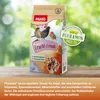 A bag of bird food with illustrations of birds and a birdhouse, set against a blurred green background. Produktbild-Vorschau