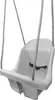 A white baby swing seat with black straps, suspended by metal chains against a white background. Podgląd zdjęcia produktu