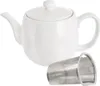 A white ceramic teapot with a lid and a separate metal tea infuser. Podgląd zdjęcia produktu