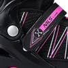 A close-up of a black inline skate with pink and white accents, showing a strap with the brand name. Anteprima dell’immagine prodotto