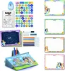 A collage of Bluey-themed art supplies for children, including a drawing board, coloring pad, stickers, and markers. Produktbild-Vorschau