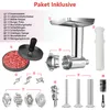 A diagram showing the various parts of a meat grinder attachment for a KitchenAid mixer, with labels and numbers. Produktbild-Vorschau