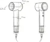 Two sketches of a hairdryer, one with dimensions indicated. Voir les images du produit